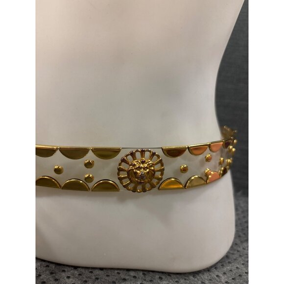 Vintage Transparent & Gold Metal Lion Head Belt With Buckle & Decorative Details